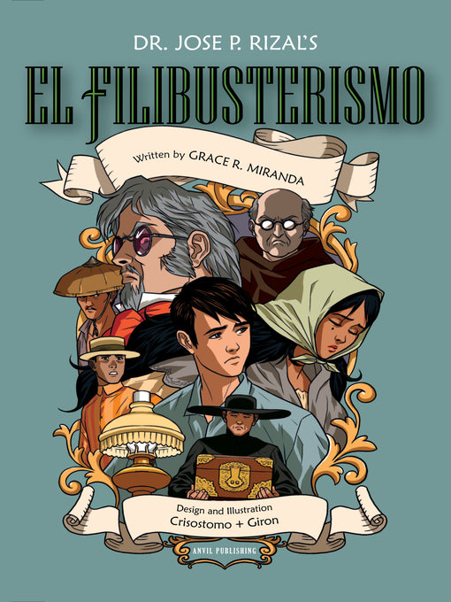 Cover of El Filibusterismo Comics showing an ornate framed group portrait of Jose Rizal's characters in period Filipino dress